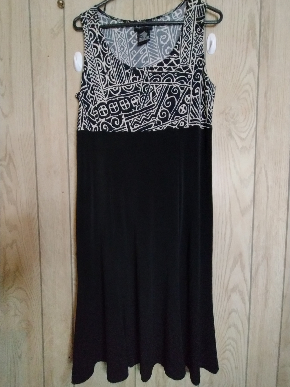 Black Midi Dress with White Patterned Bodice